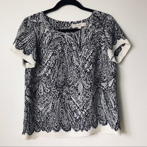 LOFT Short Sleeve Blouse White and Black
